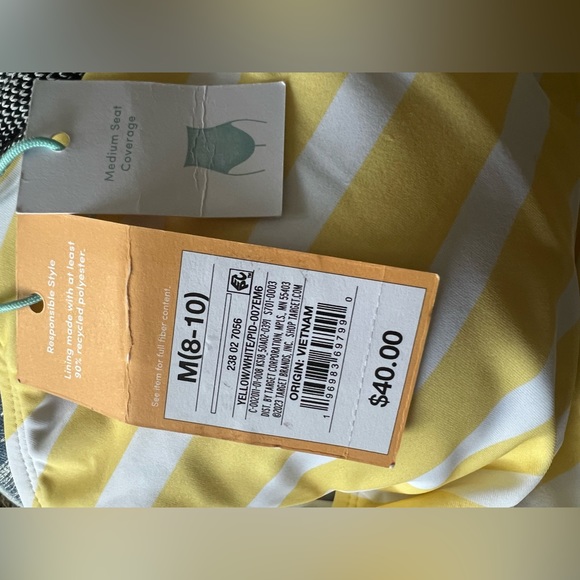 Kona Sol Women's Striped Yellow One Piece Swimsuit - Size M (8-10) - Picture 5 of 7